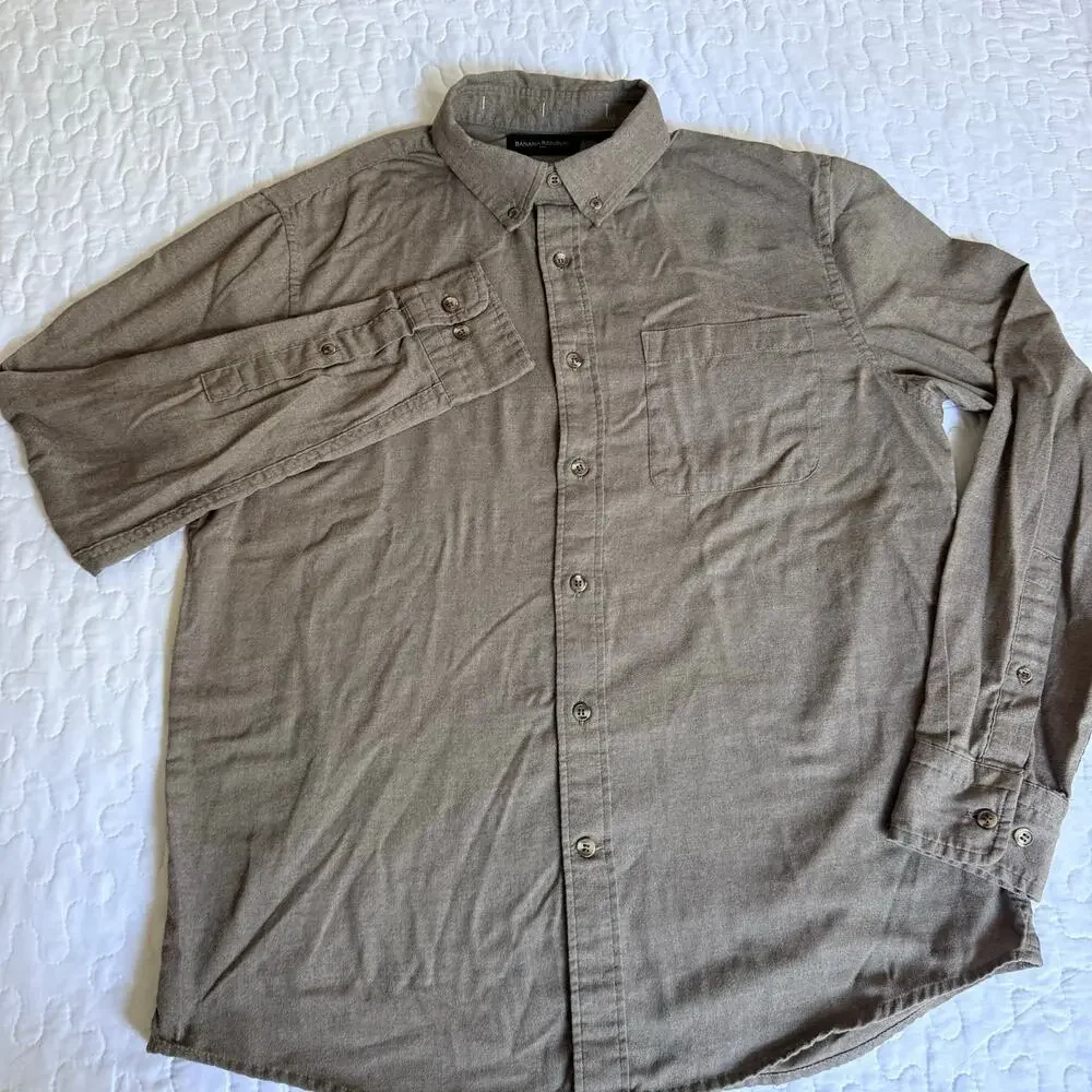 BANANA REPUBLIC MEN SLIM FIT MEDIUM LONG SLEEVE SHIRT TAN OFFICE BUSINESS CASUAL